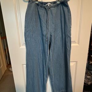 Olivaceous Blue Flare Wide Leg Jeans